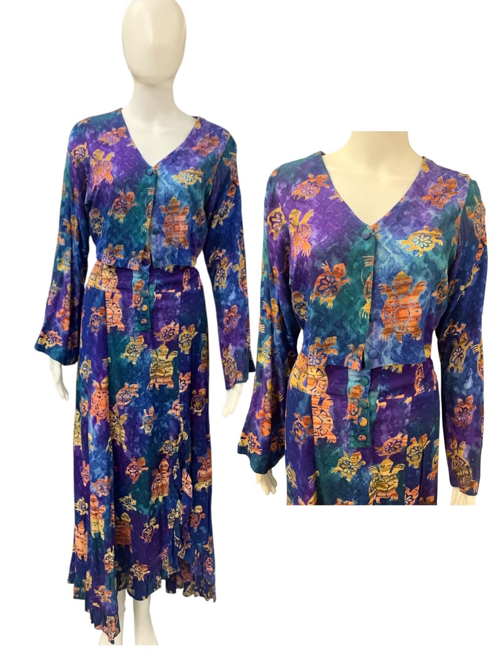 Fleurisse Bohemian V-Neck Maxi Dress in Purple & Teal Floral Size M